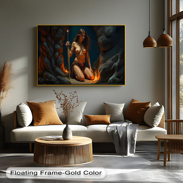 Flamebound Warrior – Fantasy Erotic Canvas Wall Art | Framed Art