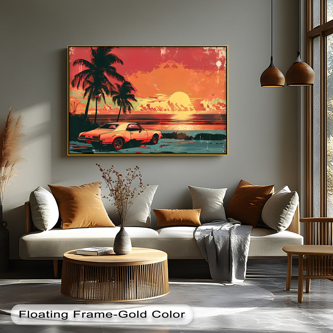 Golden Hour Drive – Sunset Muscle Car Canvas Print