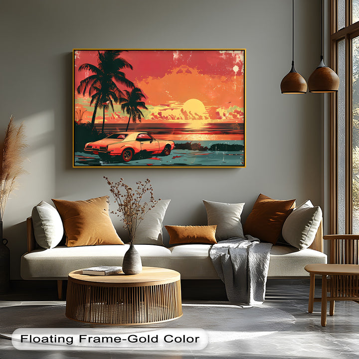 Golden Hour Drive – Sunset Muscle Car Canvas Print