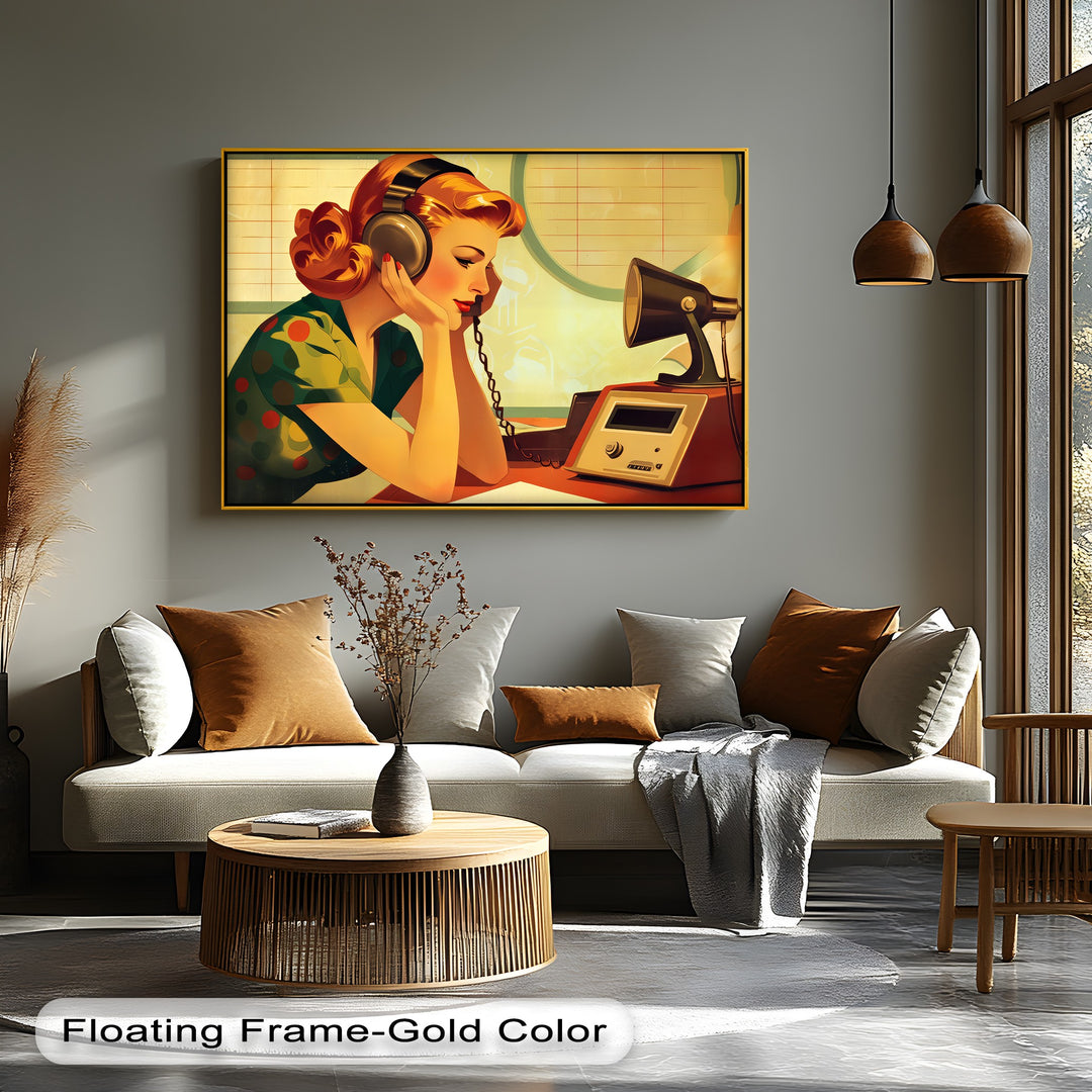 Echoes of Elegance – Retro Radio Lady Canvas Print
