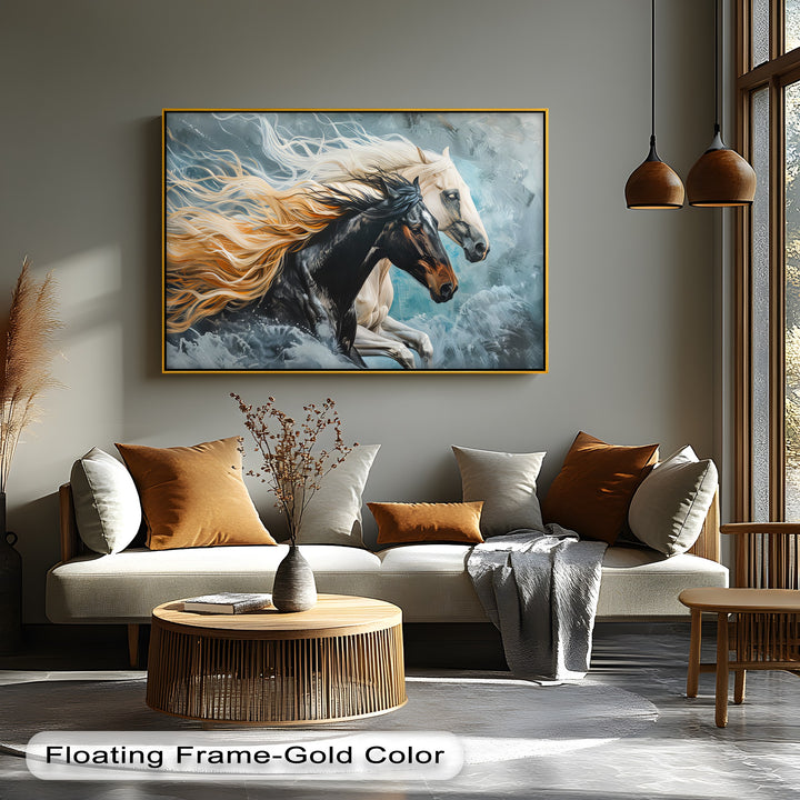 Tempest Charge – Black and White Stallions Abstract Canvas Print