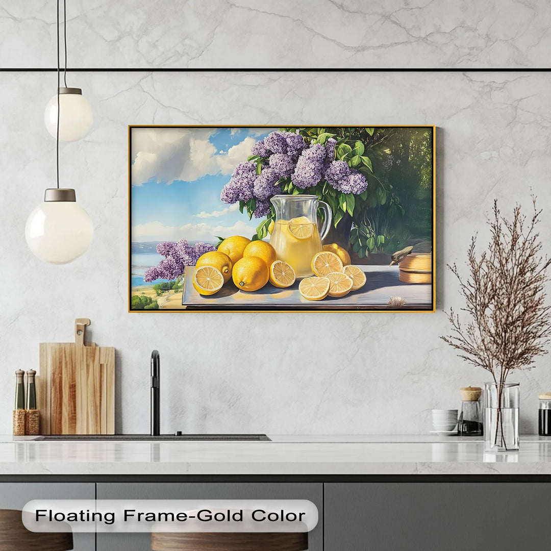 Summer Lemonade Charm – Lemons and Lilacs Kitchen Canvas Print - MyPhotoStation