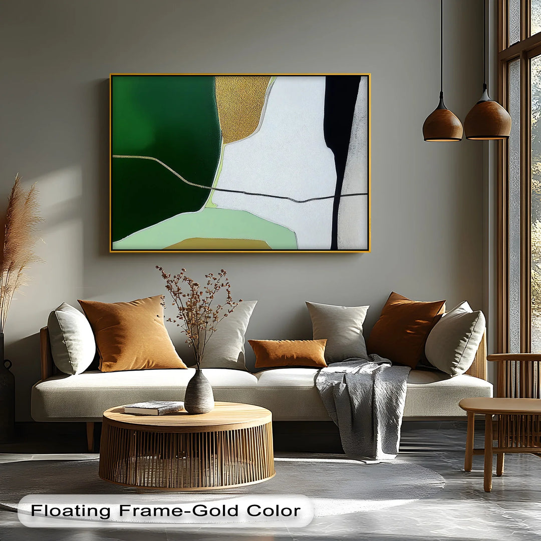Modern Earth Divide – Green and Gold Abstract Landscape Canvas Print - MyPhotoStation