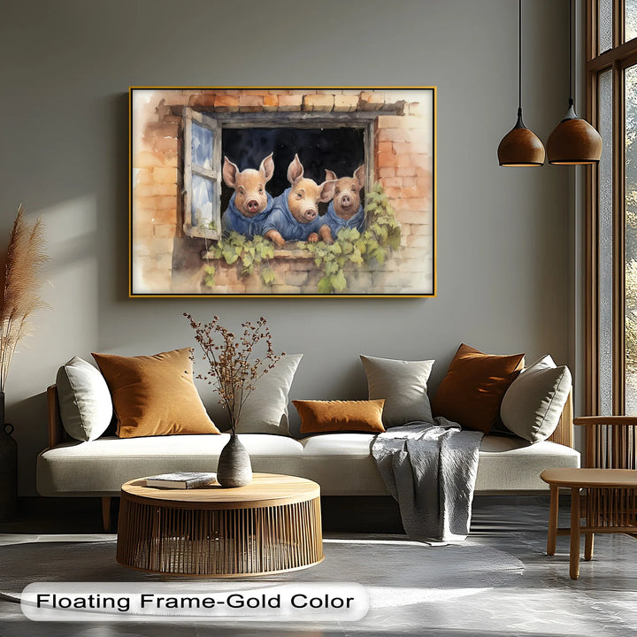 Three Little Pigs at the Window – Animal Canvas Print - MyPhotoStation