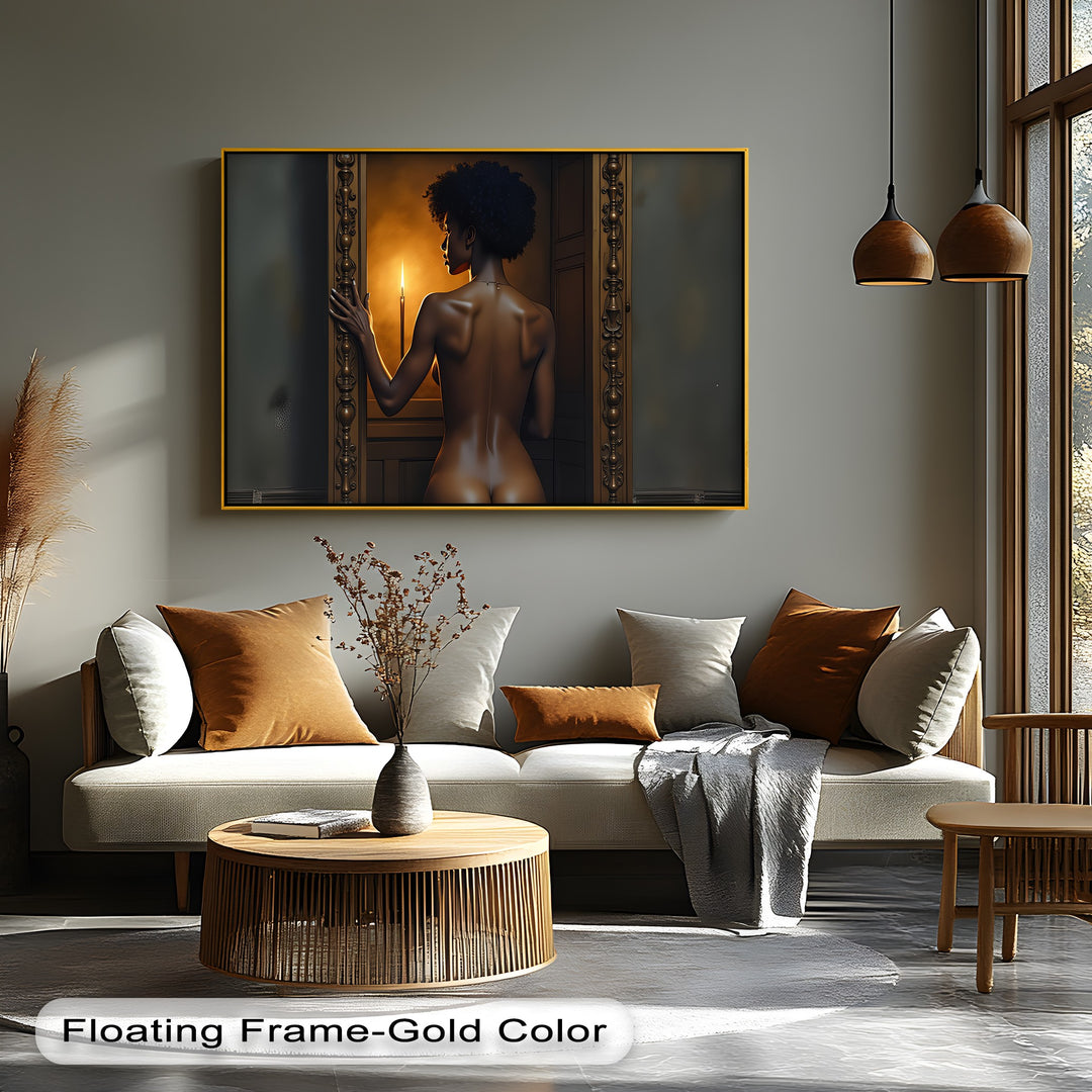 Golden Silence – Nude Woman in Candlelight Canvas Print | Bedroom Wall Art