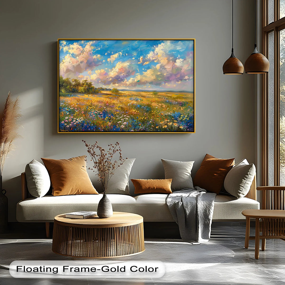 Golden Meadow Bloom – Colorful Wildflower Landscape Canvas Print - MyPhotoStation