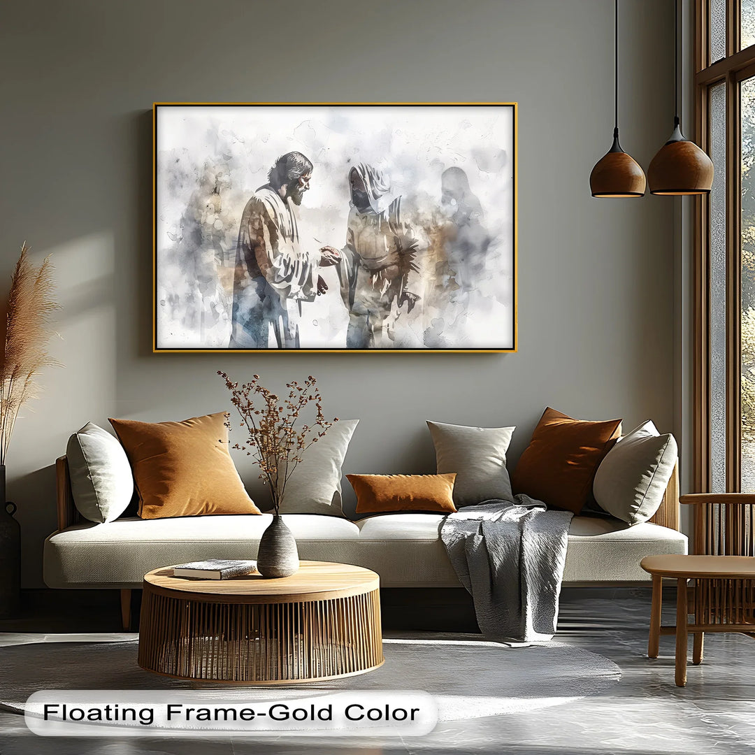 The Wounds of Faith – Jesus and Thomas Watercolor Canvas Print