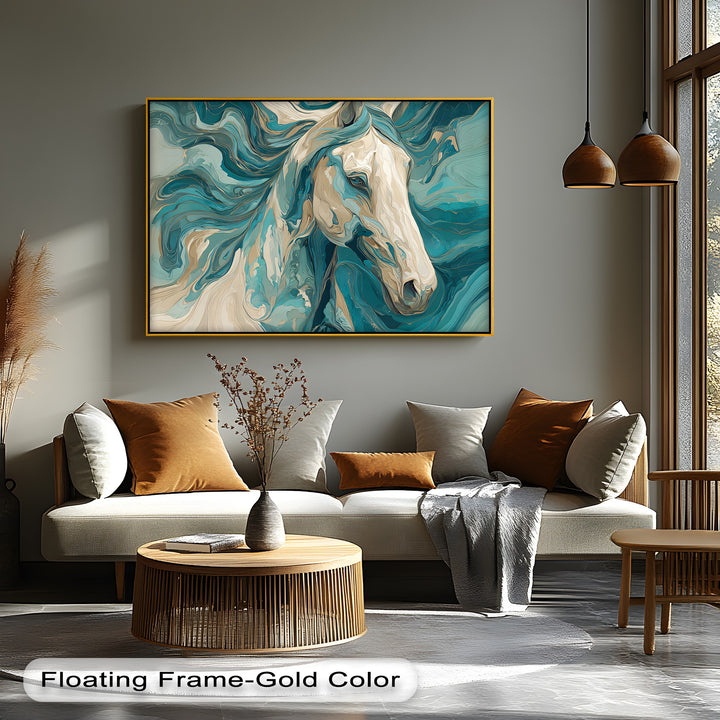 Whirlwind Spirit – Abstract Horse in Teal and Sand Canvas Print