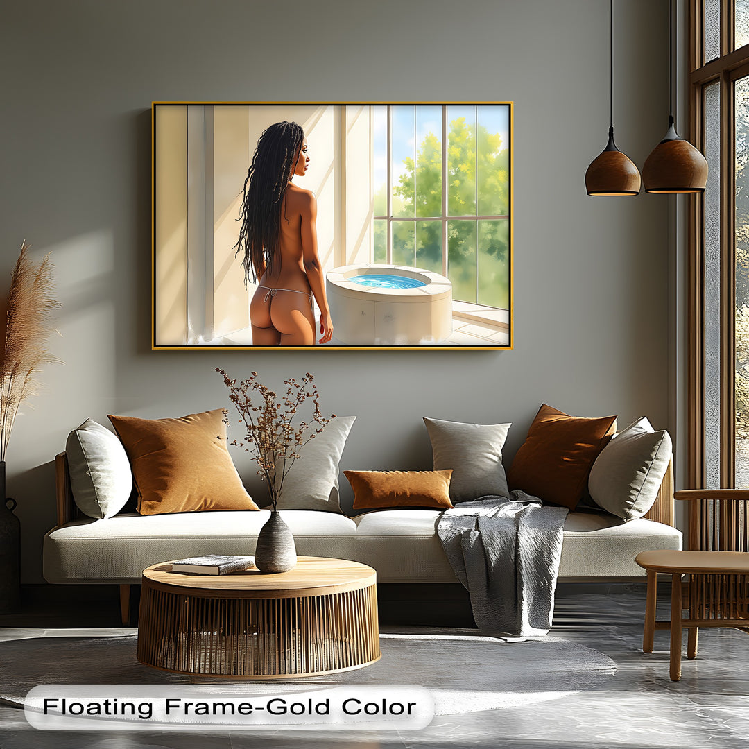 Golden Tranquility – Framed Abstract Canvas Wall Art | Vertical Bedroom Art