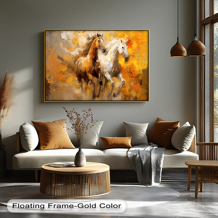 Galloping Horses Through Autumn Light - Horse Canvas Print