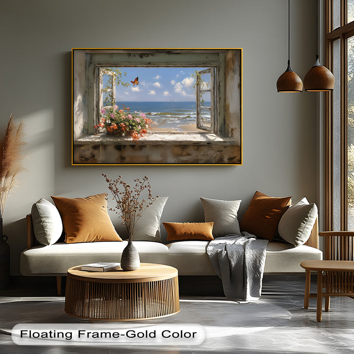 Seaside Serenity – Open Window Ocean View Canvas Print