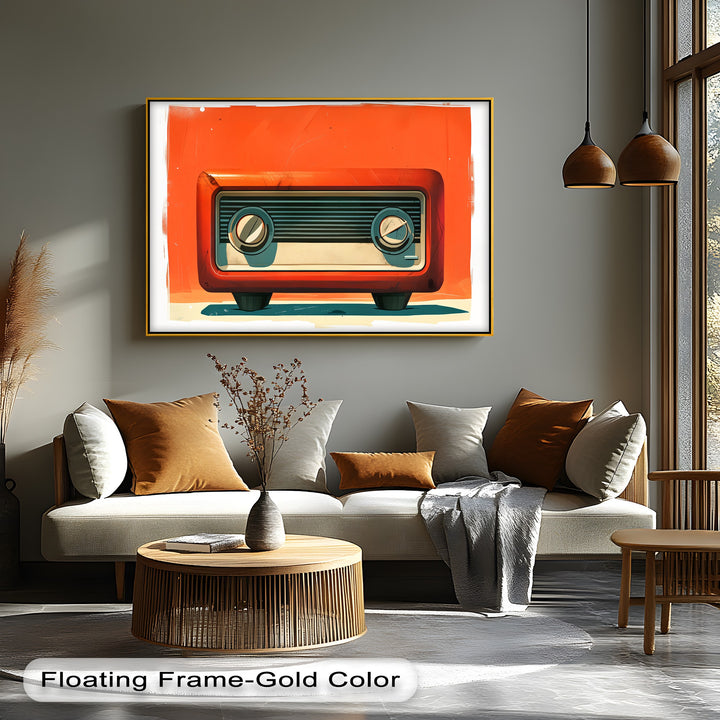 Atomic Sunset – Minimalist Orange Retro Radio Canvas Print