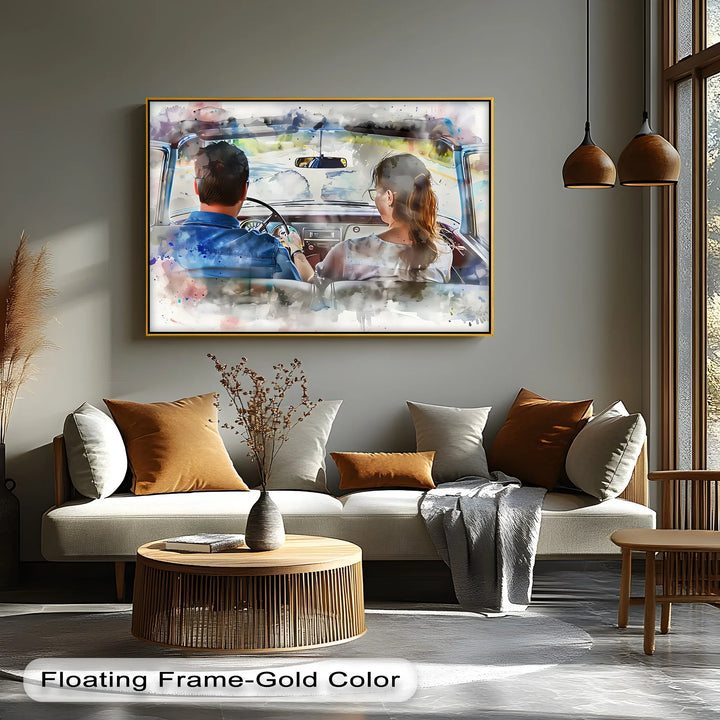 Romantic Couple Driving Vintage - Car Canvas Print