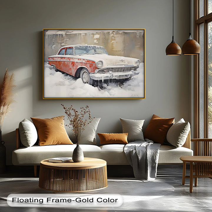 Vintage Red Sedan in Snow - Car Canvas Print