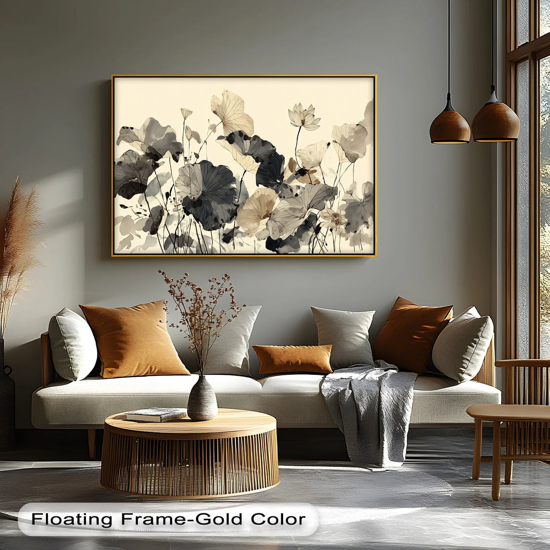 Ethereal Lotus Dance – Minimalist Ink Floral Canvas Print - MyPhotoStation