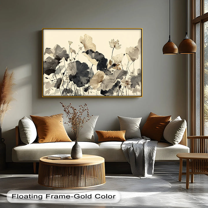 Ethereal Lotus Dance – Minimalist Ink Floral Canvas Print - MyPhotoStation