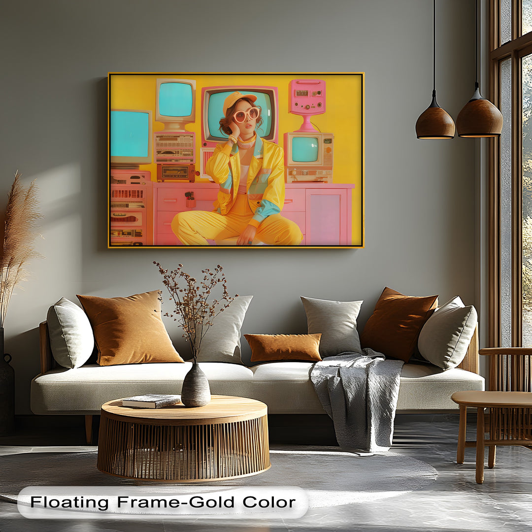 Neon Daydream – Retro Girl with Vintage Tech Canvas Print