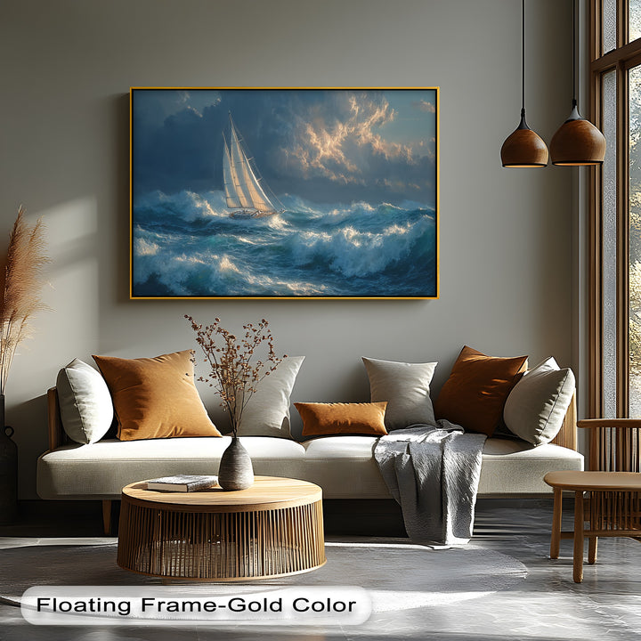 Racing the Storm – Dramatic Ocean Sailboat Scene Canvas Print