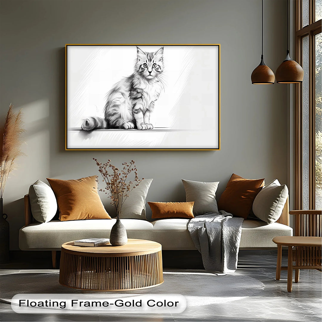 Whiskered Innocence – Fluffy Kitten Pencil Sketch Cat Canvas Print - MyPhotoStation