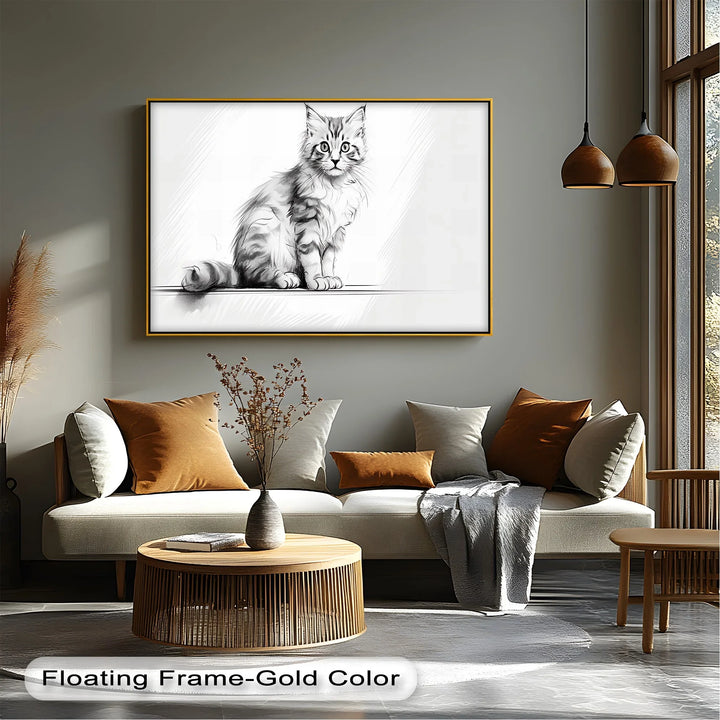 Whiskered Innocence – Fluffy Kitten Pencil Sketch Cat Canvas Print - MyPhotoStation