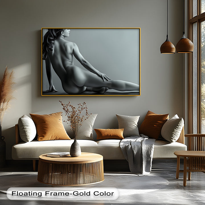 Sculpted Shadows – Black Abstract Framed Canvas Print | Sexy Art