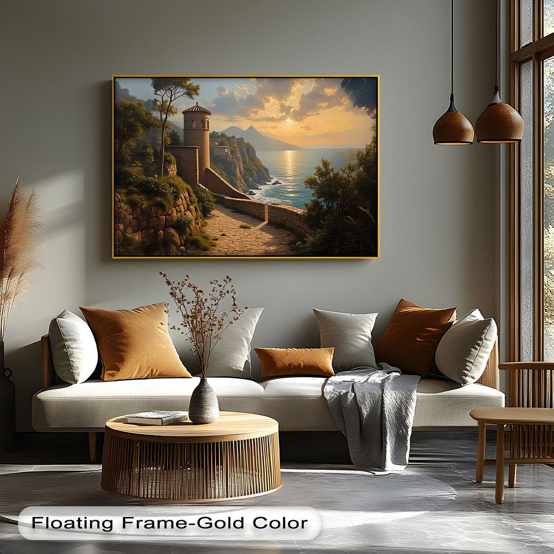 Coastal Sunset Path – Mediterranean Seaside Canvas Wall Art | Canvas Art