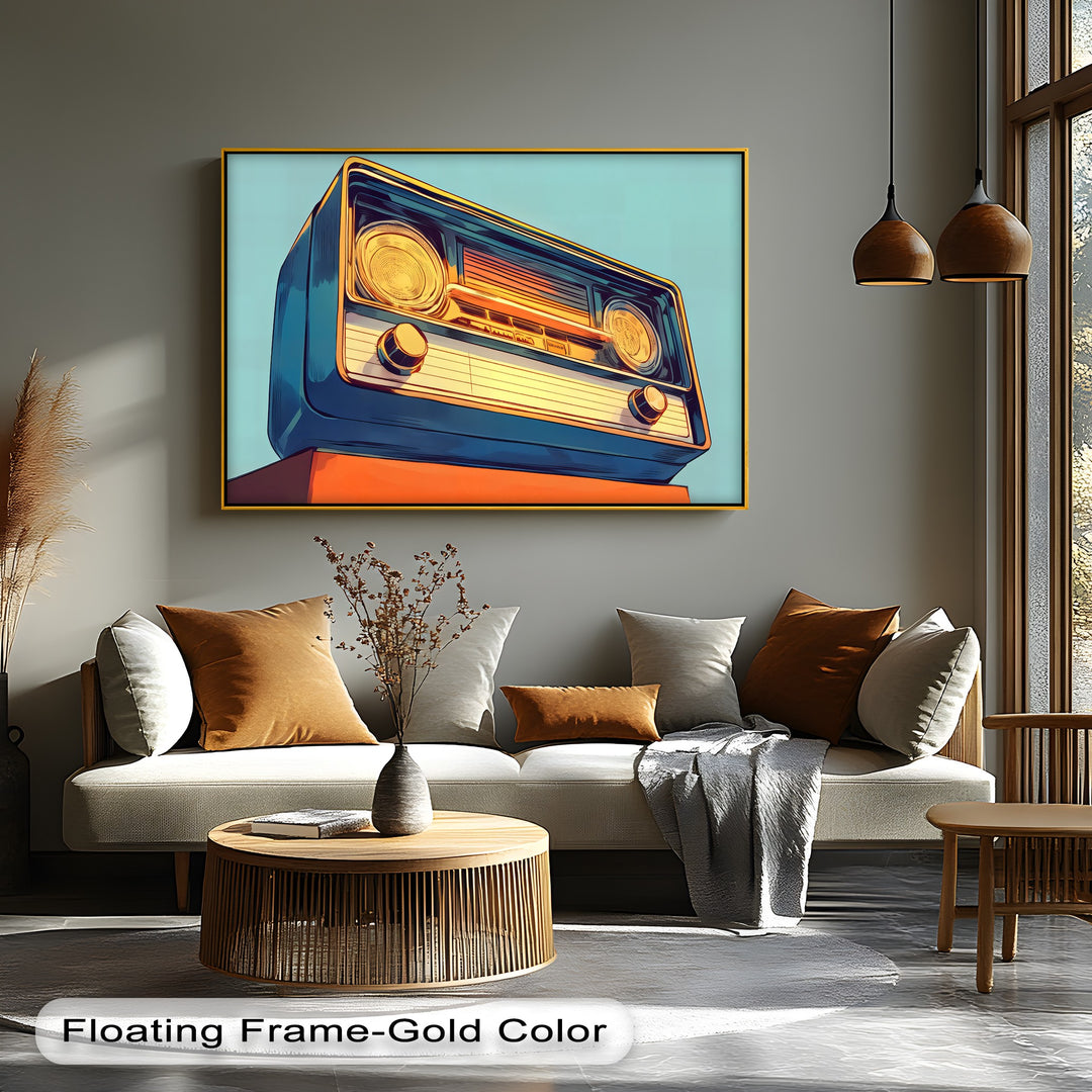 Sunwave Tuner – Retro Blue and Orange Radio Canvas Print