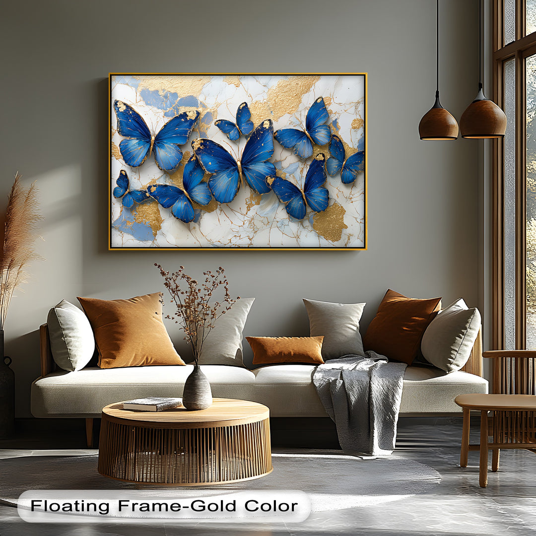 Royal Blue Flight – Gold-Accented Butterfly Canvas Print