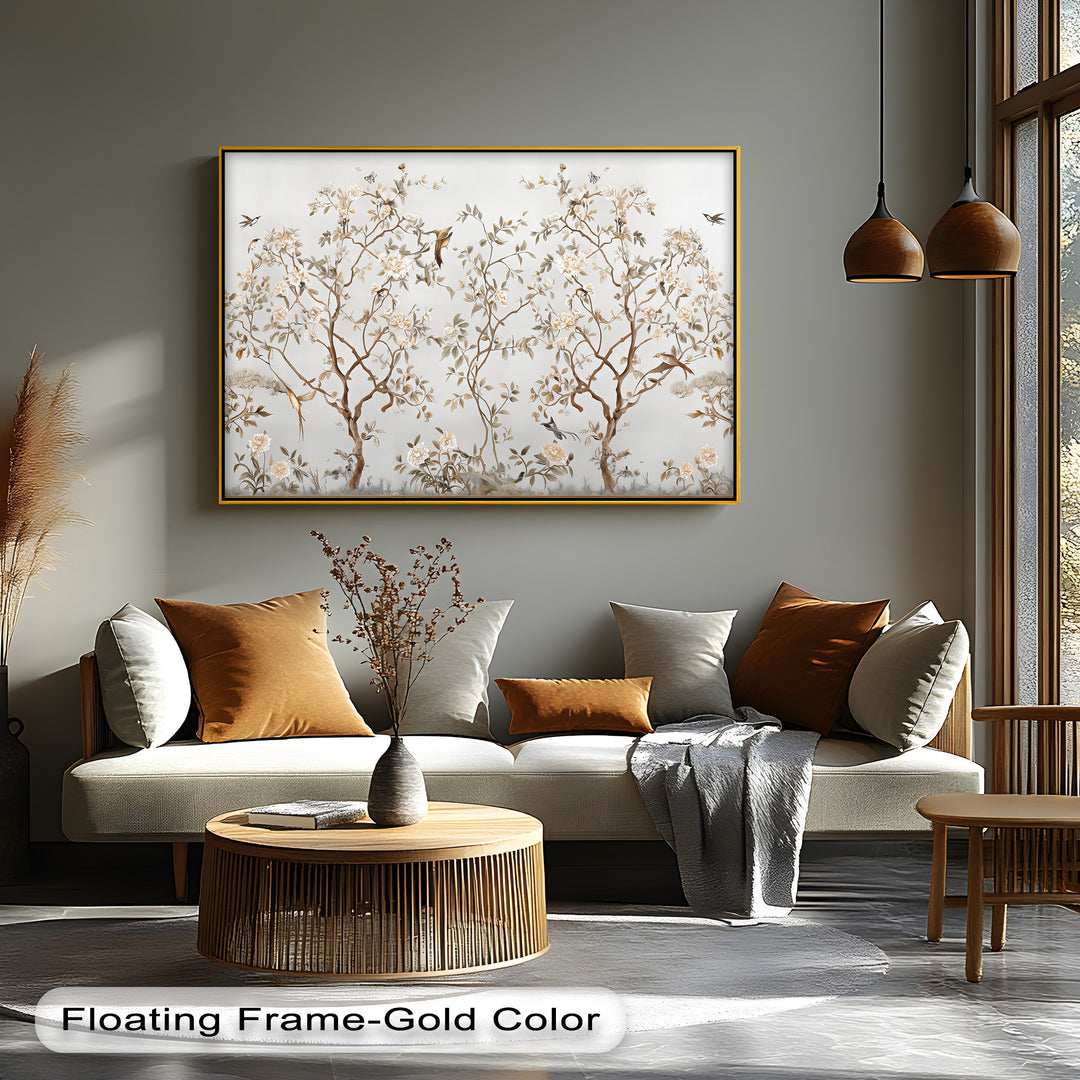Chinoiserie Floral Birds Mural - Canvas Wall Art | Large Canvas