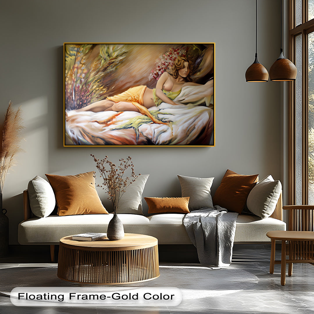 Golden Bloom – Romantic Nude Wall Art | Large Sensual Canvas Print