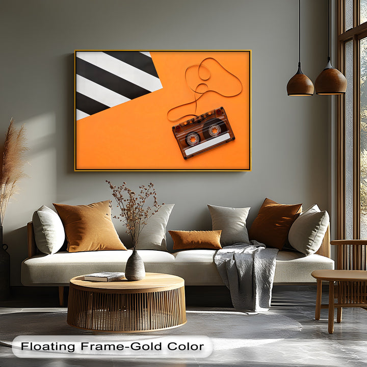 Retro Cassette Tape on Orange – Pop Art Music Canvas Print