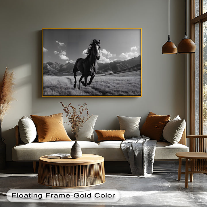 Unbridled Spirit – Running Horse in Mountain Field Canvas Print