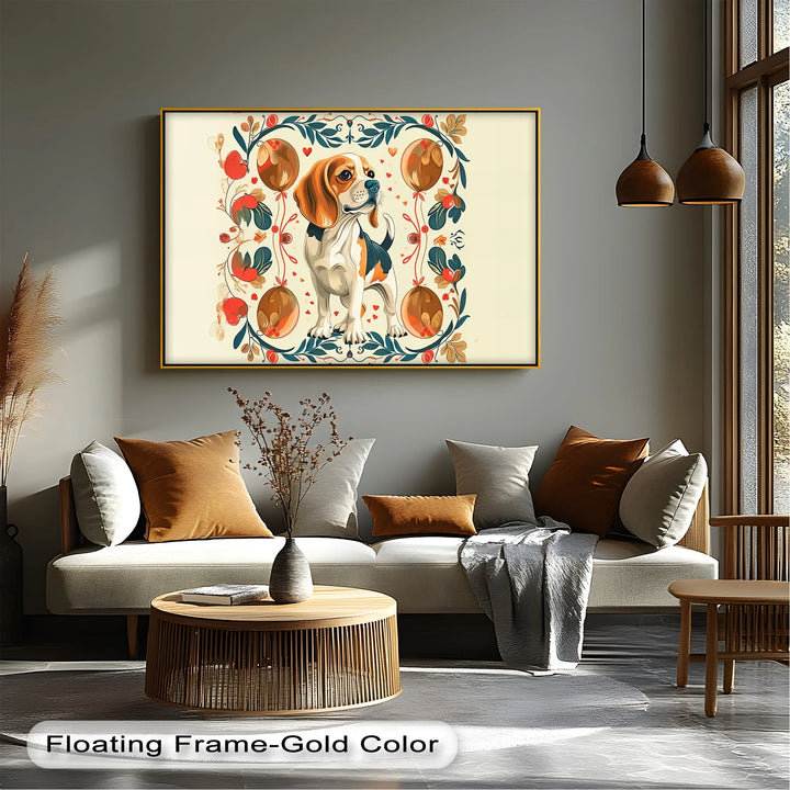 Decorative Dog Illustration with Floral Ornaments - Canvas Print - MyPhotoStation