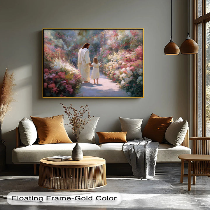 Guided in Grace – Jesus and Child in Garden Path Canvas Print - MyPhotoStation