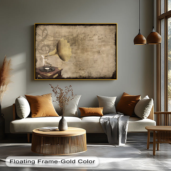Vintage Gramophone with Musical Notes - Retro Canvas Print