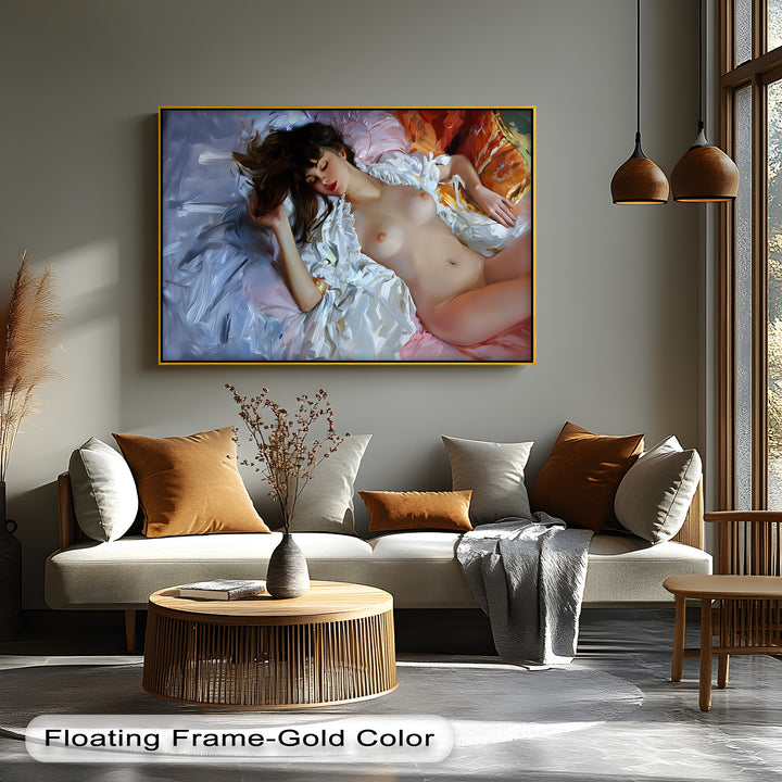 Velvet Slumber – Nude Sleeping Woman Canvas Wall Art | Naked Art