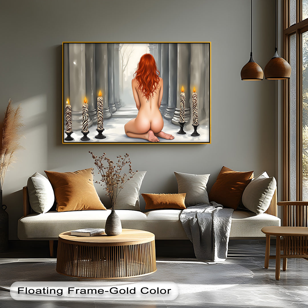 Ritual of Flame – Erotic Canvas Wall Art | Framed Vertical Art