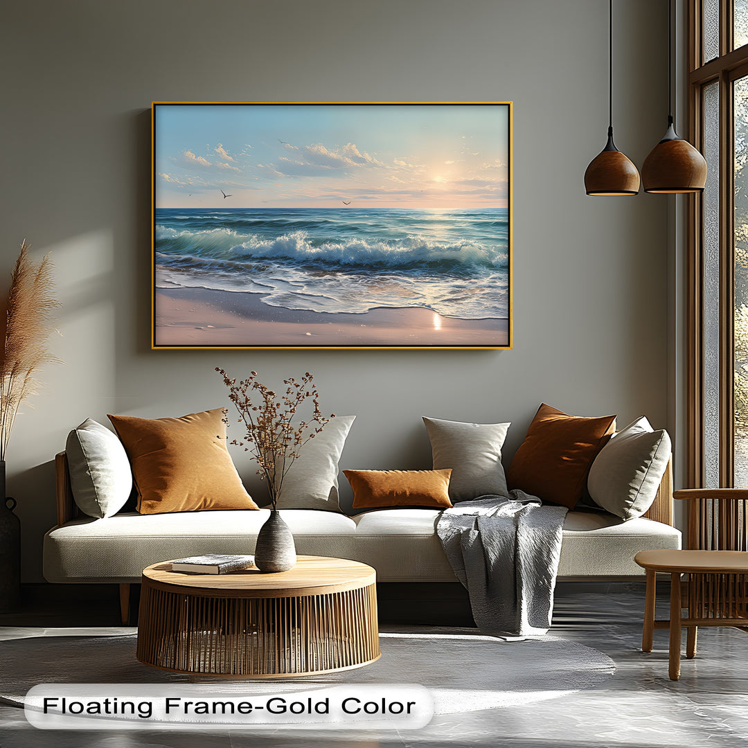 Tranquil Horizon – Ocean Sunset Waves Canvas Print