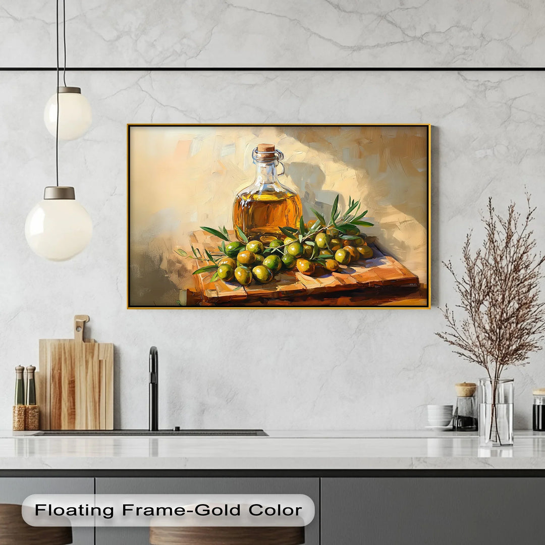 Golden Harvest – Olive Oil and Branches Canvas Wall Art - MyPhotoStation