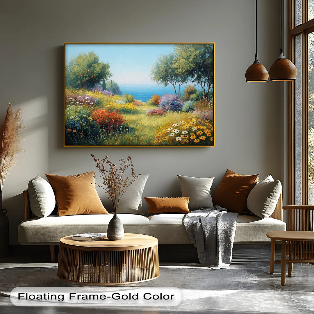 Mediterranean Bloom – Vibrant Floral Seascape Canvas Print - MyPhotoStation