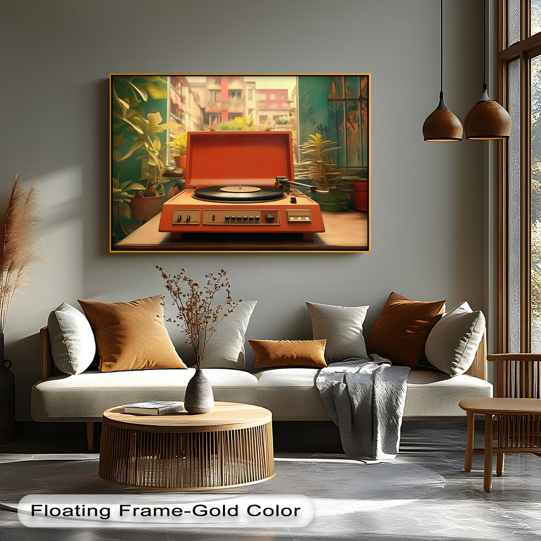 Groove in Bloom – Retro Record Player Canvas Print