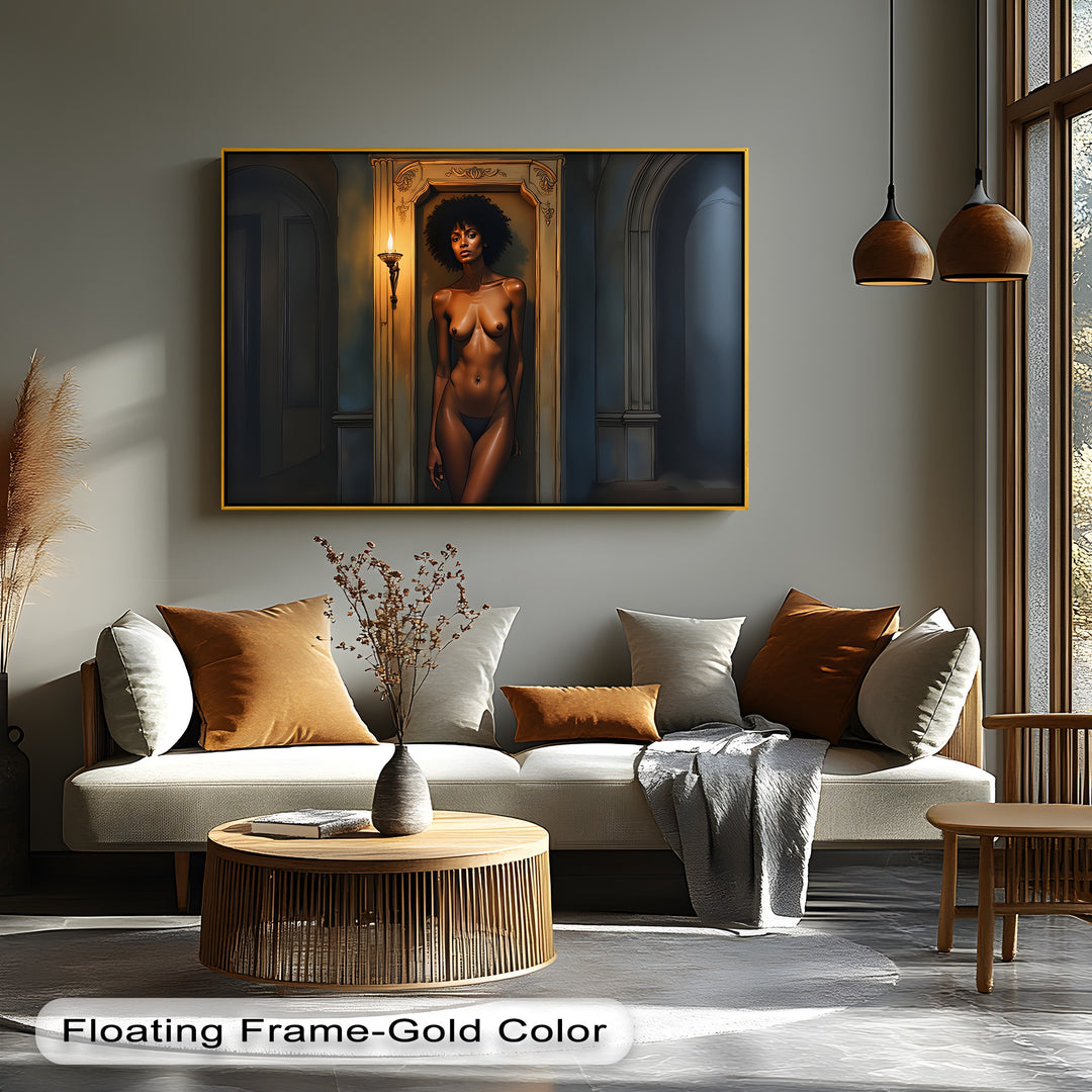 Nocturne Flame – Sensual Erotic Canvas Wall Art | Framed Vertical Artwork