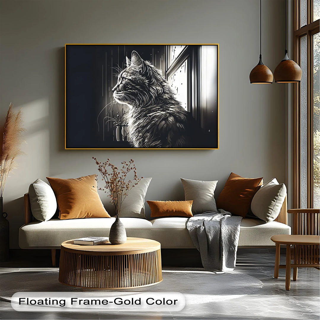 Cat Looking Out the Window in Monochrome - Cat Canvas Print - MyPhotoStation