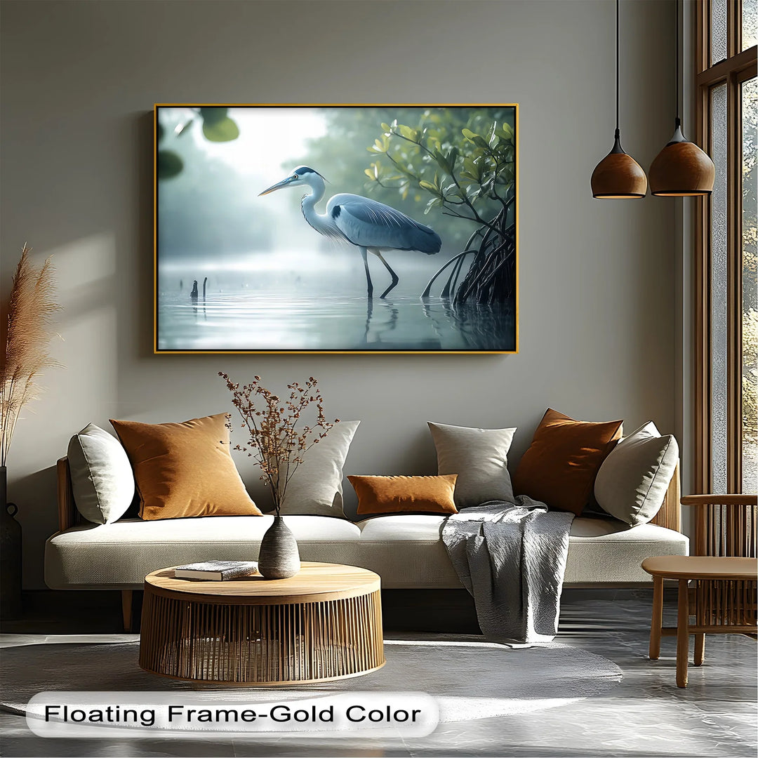 Silent Morning – Heron in the Misty Mangroves Canvas Wall Art - MyPhotoStation