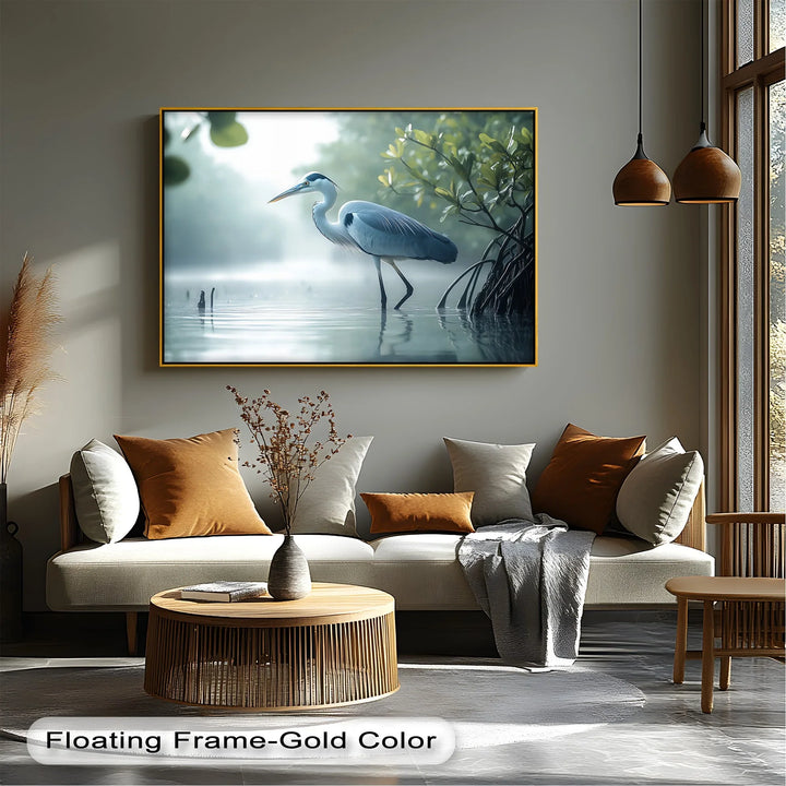 Silent Morning – Heron in the Misty Mangroves Canvas Wall Art - MyPhotoStation