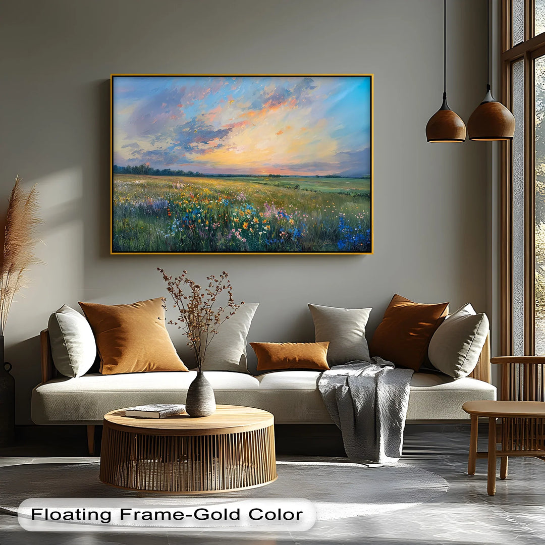 Sunset Over Wildflower Meadow - Landscape Canvas Print