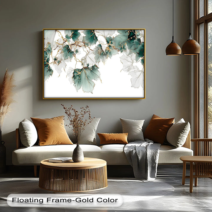 Golden Veins & Teal Leaves – Canvas Print - MyPhotoStation