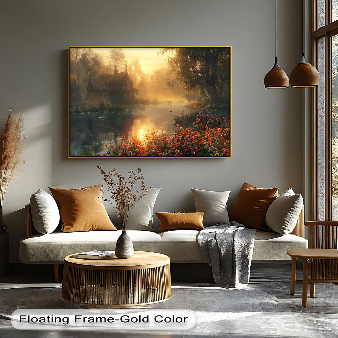 Golden Morning by the River - Landscape Canvas Print