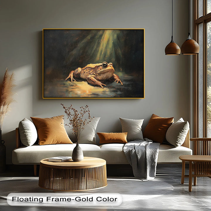 Enlightened Watcher – Dramatic Frog Under Spotlight Canvas Print - MyPhotoStation