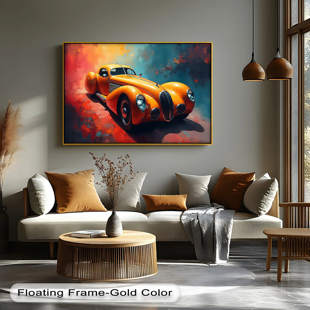 Vintage Orange Coupe on Bold Background - Car Canvas Print